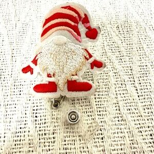 Festive Santa Gnome Badge Reel Perfect for Christmas or Valentines Holidays